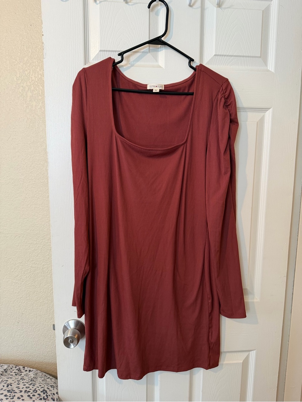 Ultra Flirt Rust Long Sleeve Scoop Neck Dress